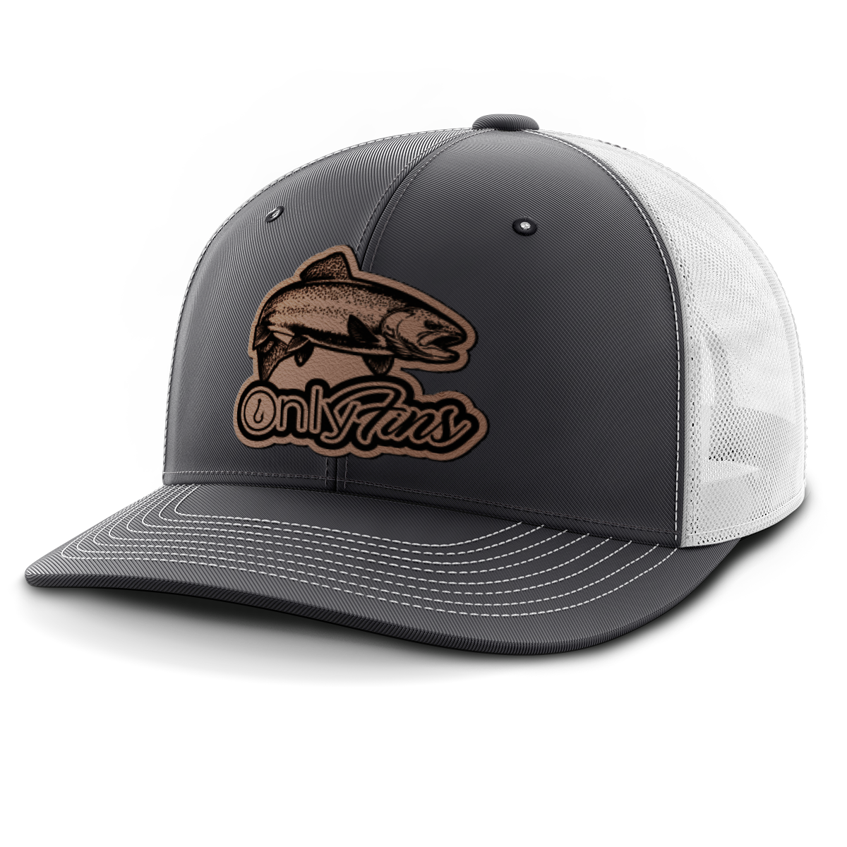 Fishing Only Fins Trout Leather Patch Trucker Hat