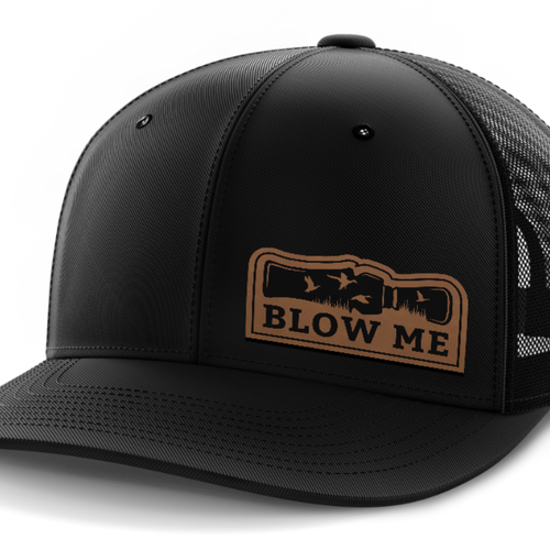 Blow Me, Duck Hunting, Leather Patch Hat — Black