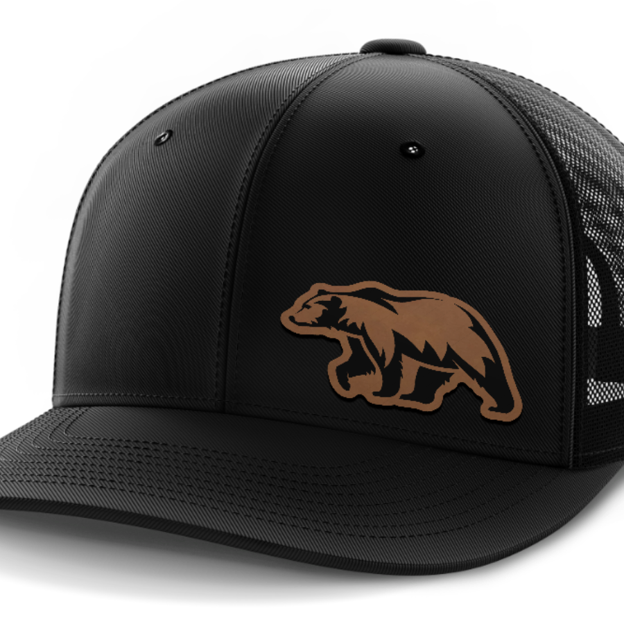 Bear, Leather Patch Hat — Black