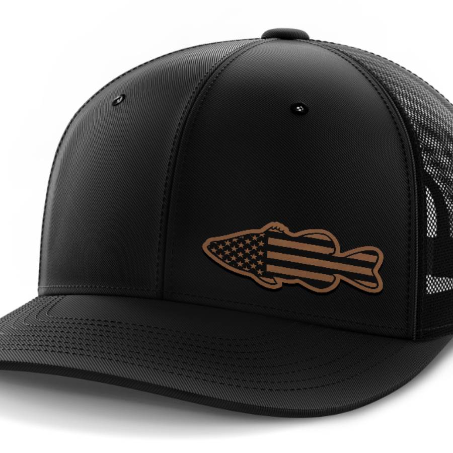 Bass Flag, Leather Patch Hat — Black