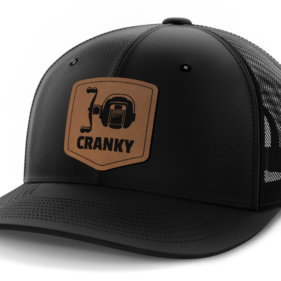 Cranky, Baitcaster, Leather Patch Hat — Black
