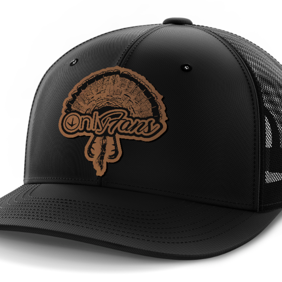 Only Fans, Turkey Hunting, Leather Patch Hat — Black