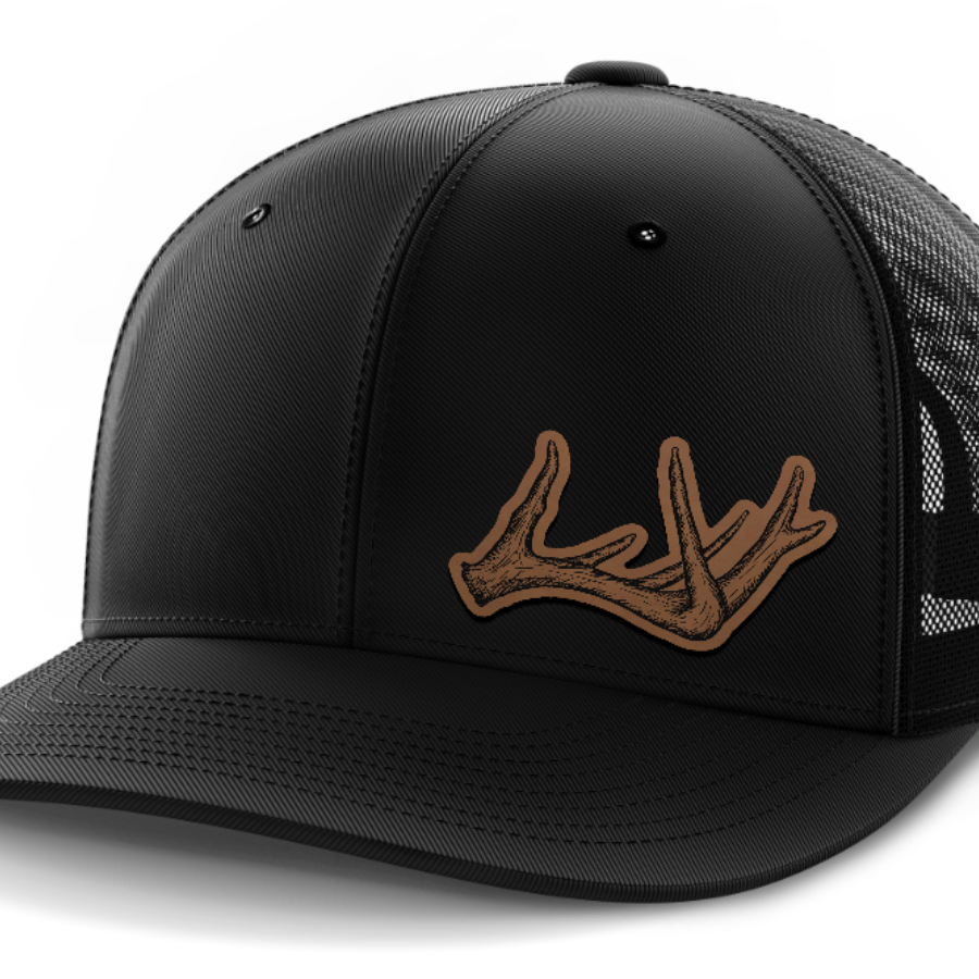 Antlers, Deer & Shed Hunting, Leather Patch Hat — Black