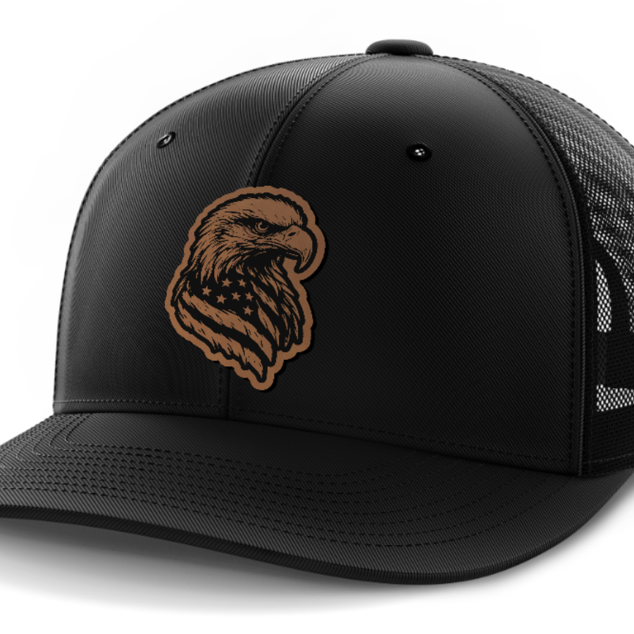 Eagle Flag, Leather Patch Hat — Black