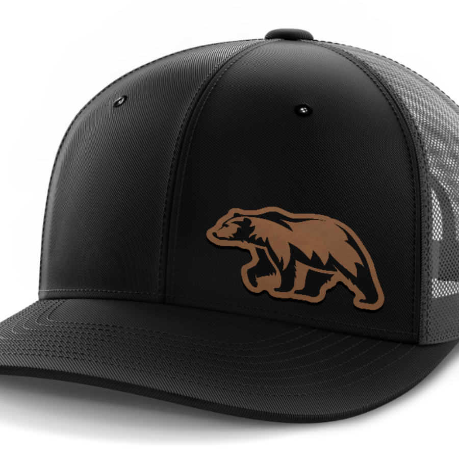 Bear, Leather Patch Hat — Black | Dark Gray