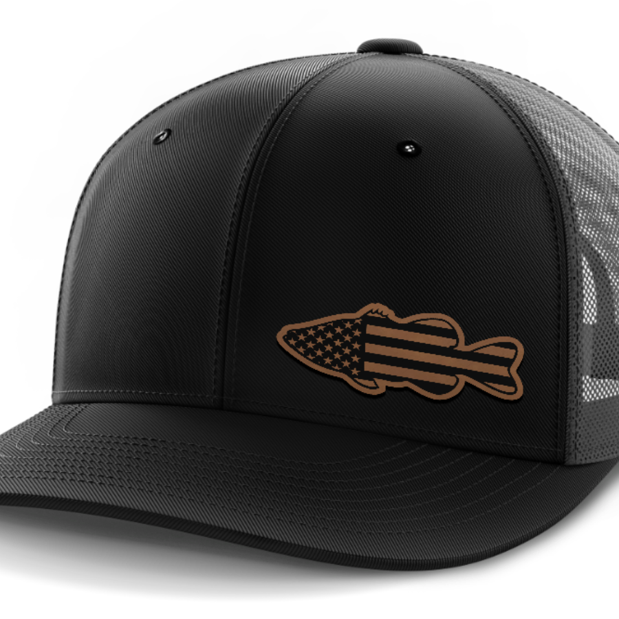 Bass Flag, Leather Patch Hat — Black | Dark Gray