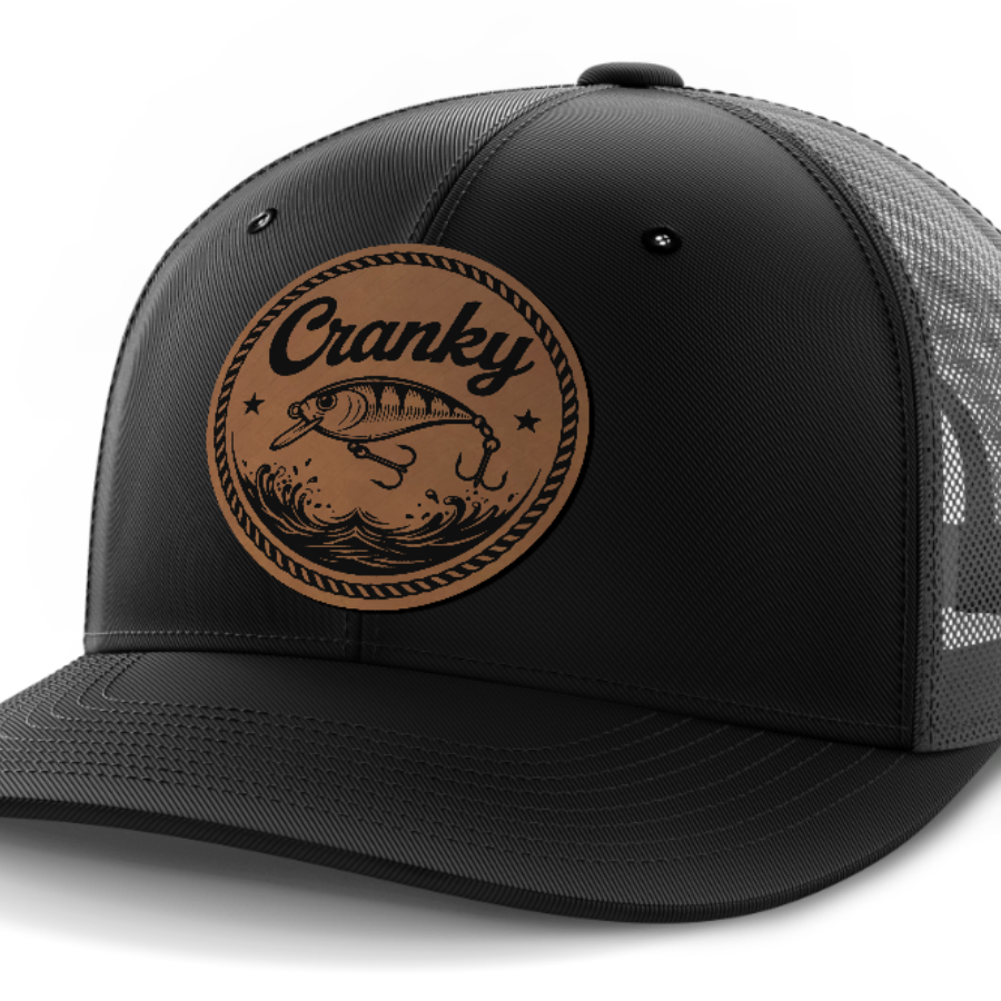 Cranky, Crankbait (round), Leather Patch Hat — Black | Dark Gray