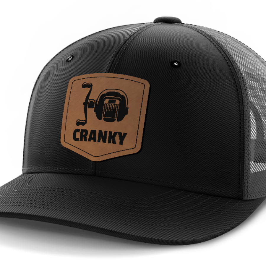 Cranky, Baitcaster, Leather Patch Hat — Black | Dark Gray