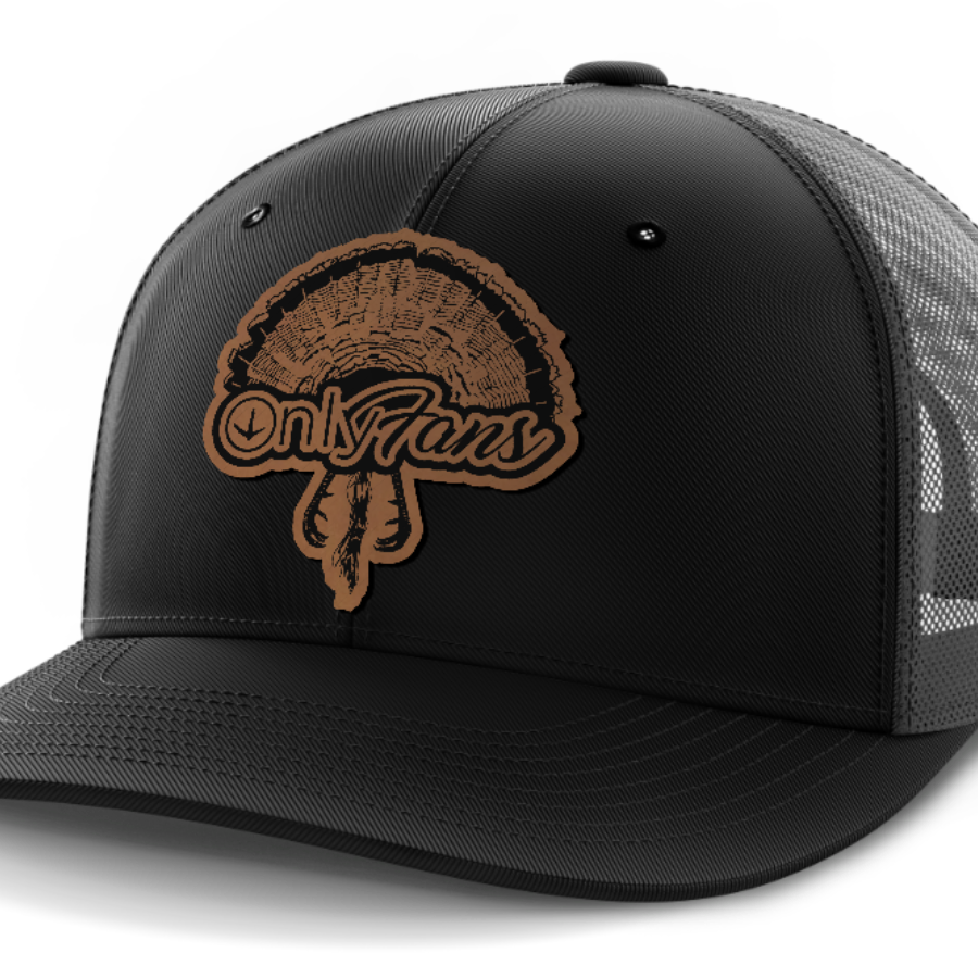 Only Fans, Turkey Hunting, Leather Patch Hat — Black | Dark Gray