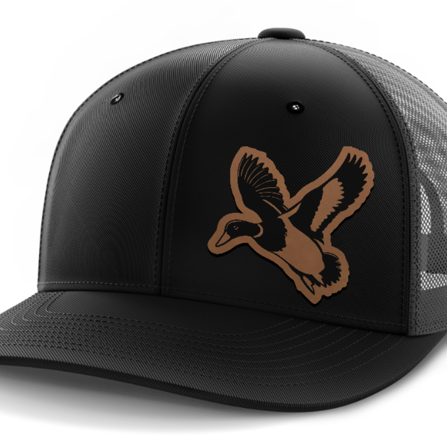 mallard@4x — 6 Panel Mid Profile Mesh Back Trucker Hat — Black | Dark Gray