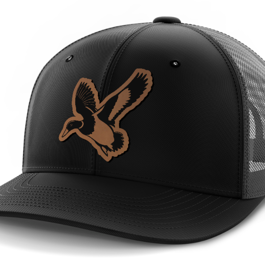 Mallard, Duck Hunting, Leather Patch Hat — Black | Dark Gray
