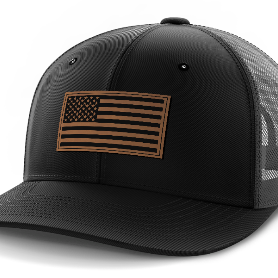 USA Flag, Leather Patch Hat — Black | Dark Gray