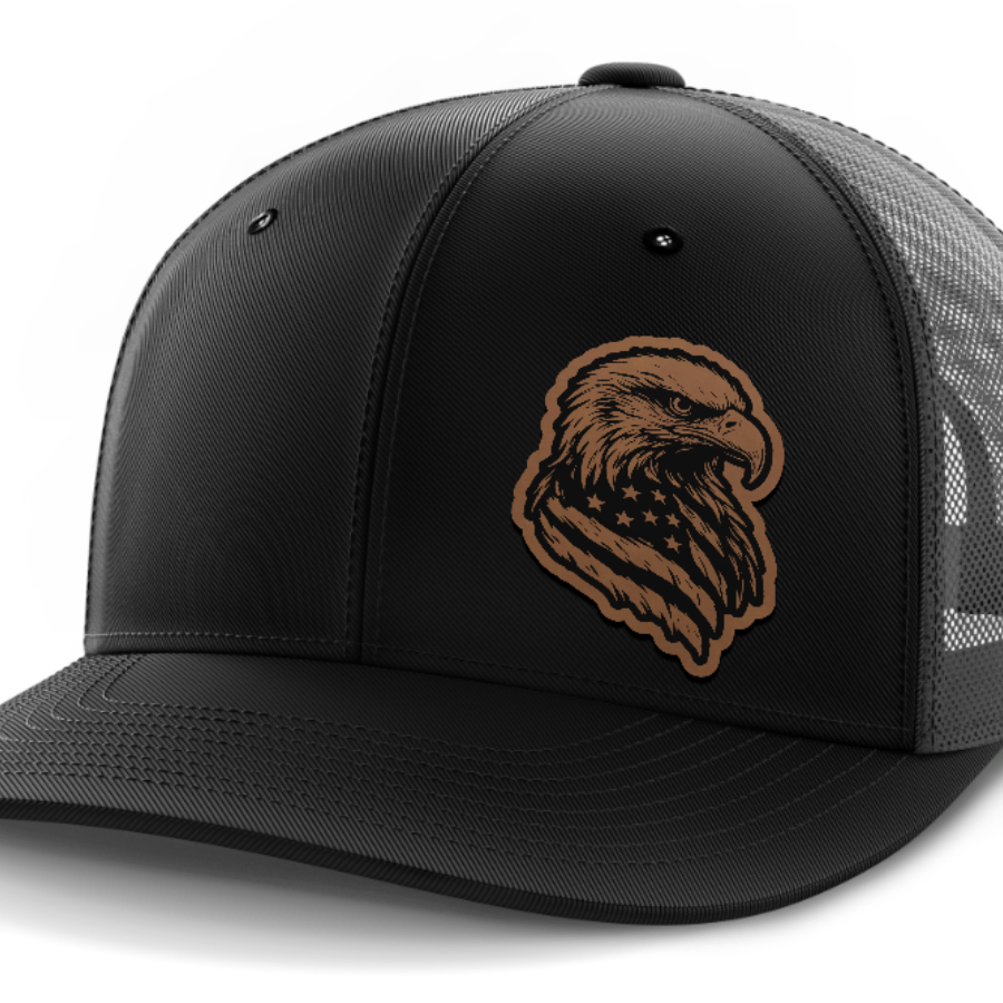 Eagle Flag (left), Leather Patch Hat — Black | Dark Gray