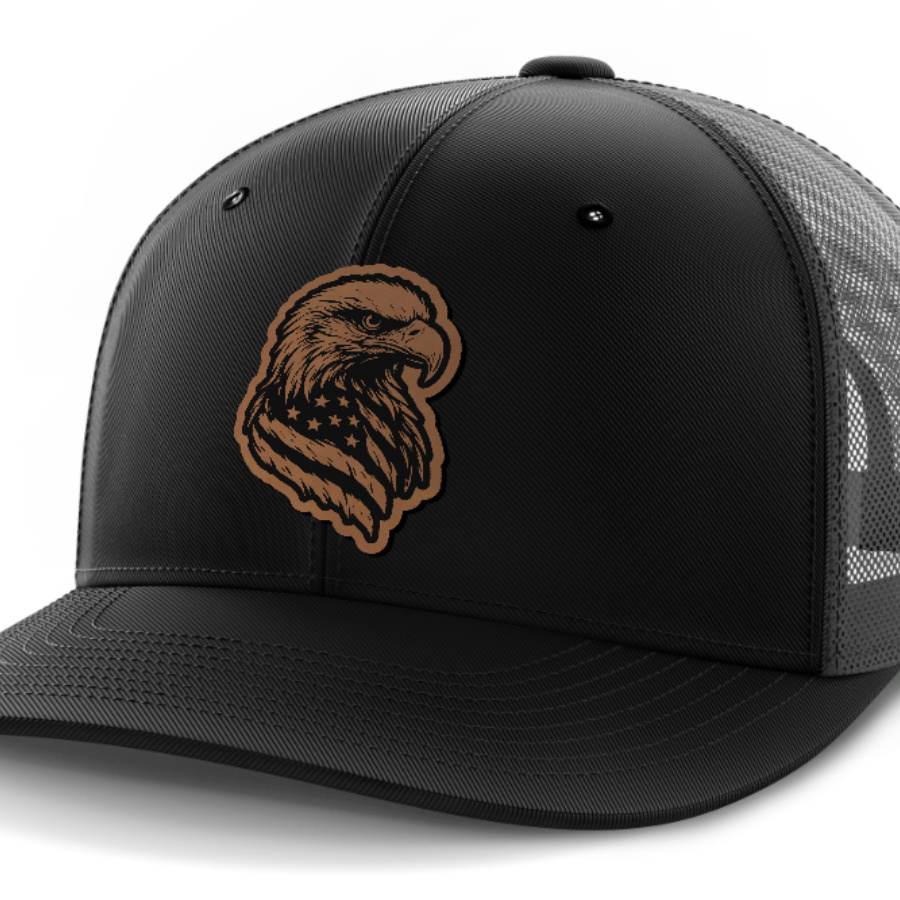 Eagle Flag, Leather Patch Hat — Black | Dark Gray