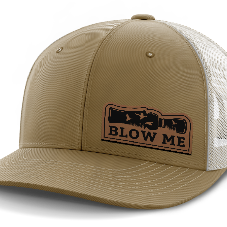 Blow Me, Duck Hunting, Leather Patch Hat — Coyote Brown | Light Khaki