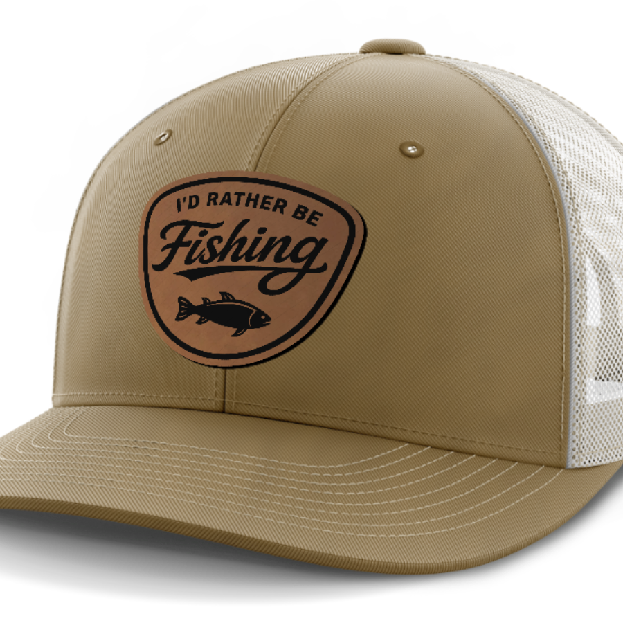 I'd Rather Be Fishing, Leather Patch Hat — Coyote Brown | Light Khaki