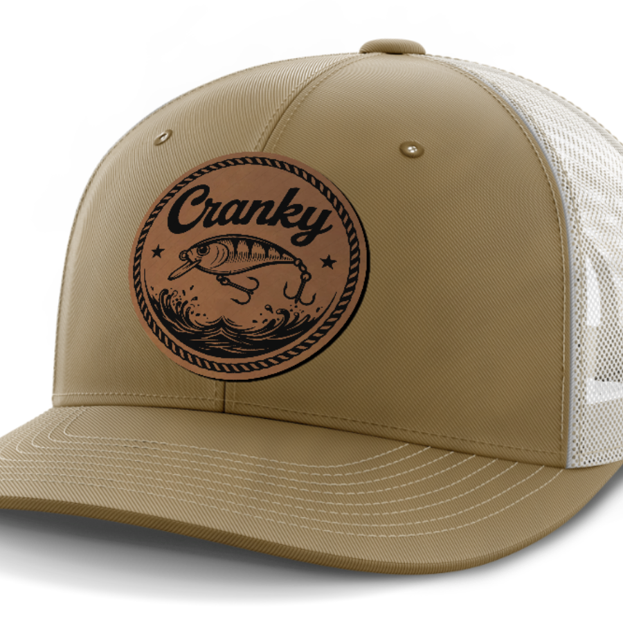 Cranky, Crankbait (round), Leather Patch Hat — Coyote Brown | Light Khaki