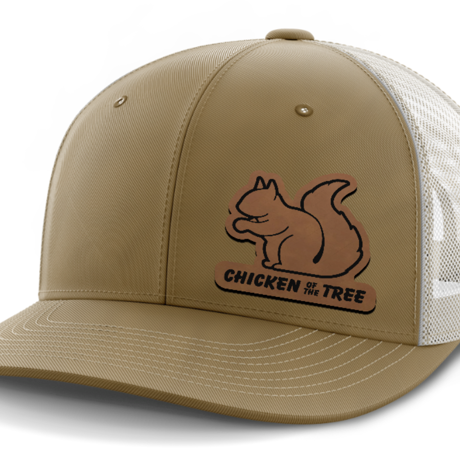 Chicken of the Tree, Squirrel Hunting, Leather Patch Hat — Coyote Brown | Light Khaki