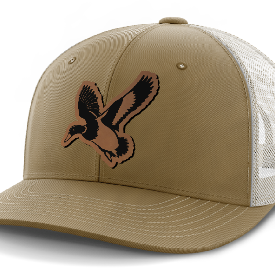 Mallard, Duck Hunting, Leather Patch Hat — Coyote Brown | Light Khaki
