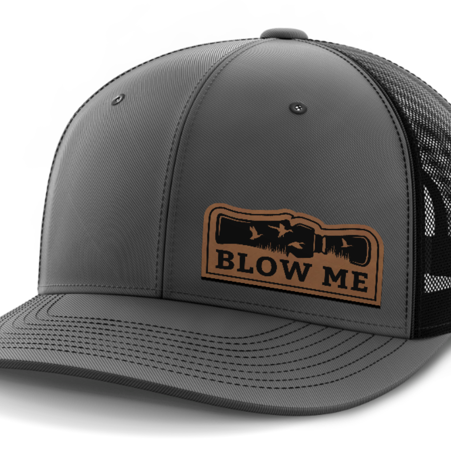 Blow Me, Duck Hunting, Leather Patch Hat — Dark Gray | Black