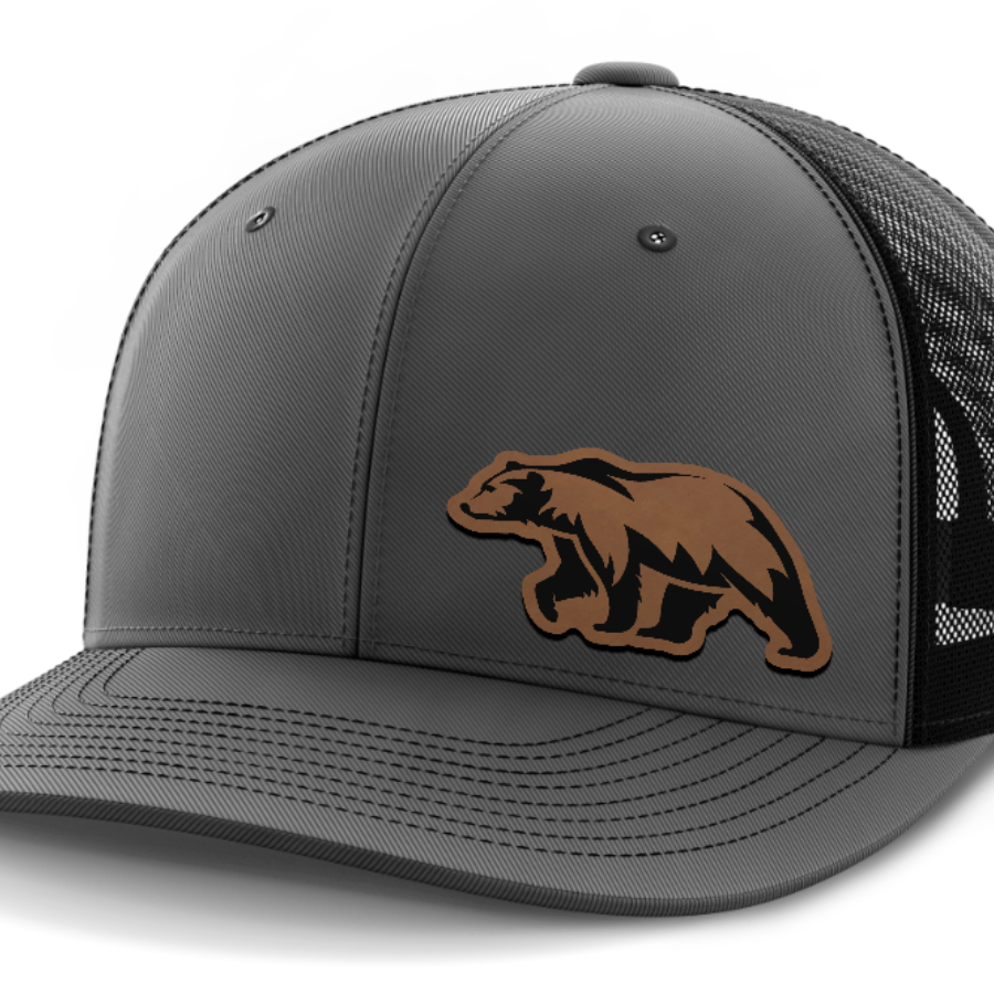 Bear, Leather Patch Hat — Dark Gray | Black