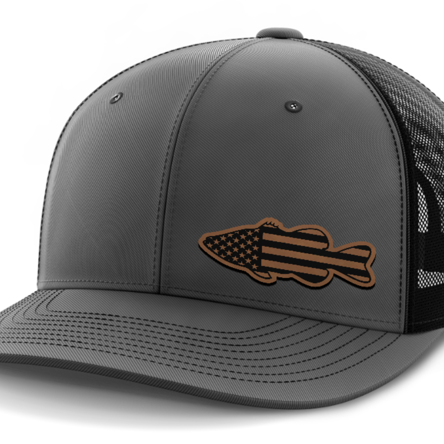 Bass Flag, Leather Patch Hat — Dark Gray | Black