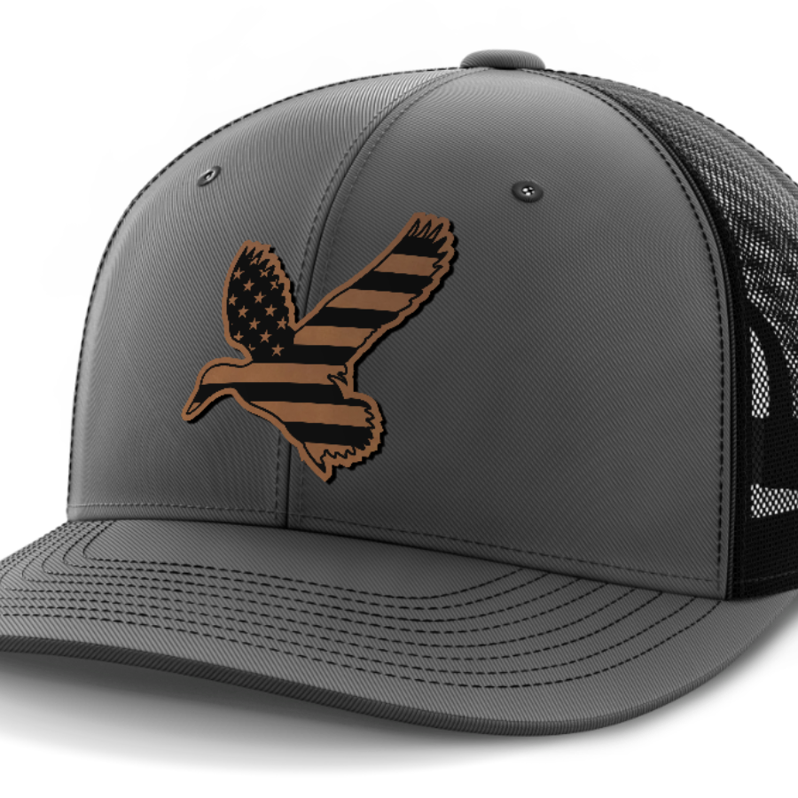 Duck Flag, Duck Hunting, Leather Patch Hat — Dark Gray | Black
