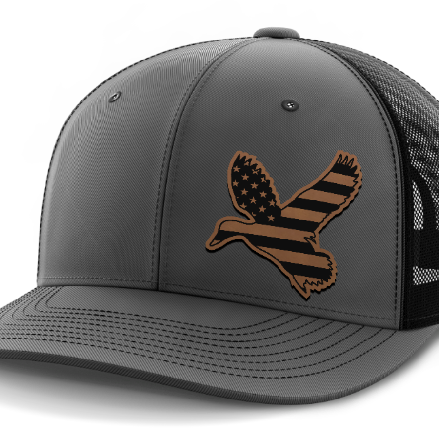 Duck Flag (left), Duck Hunting, Leather Patch Hat — Dark Gray | Black