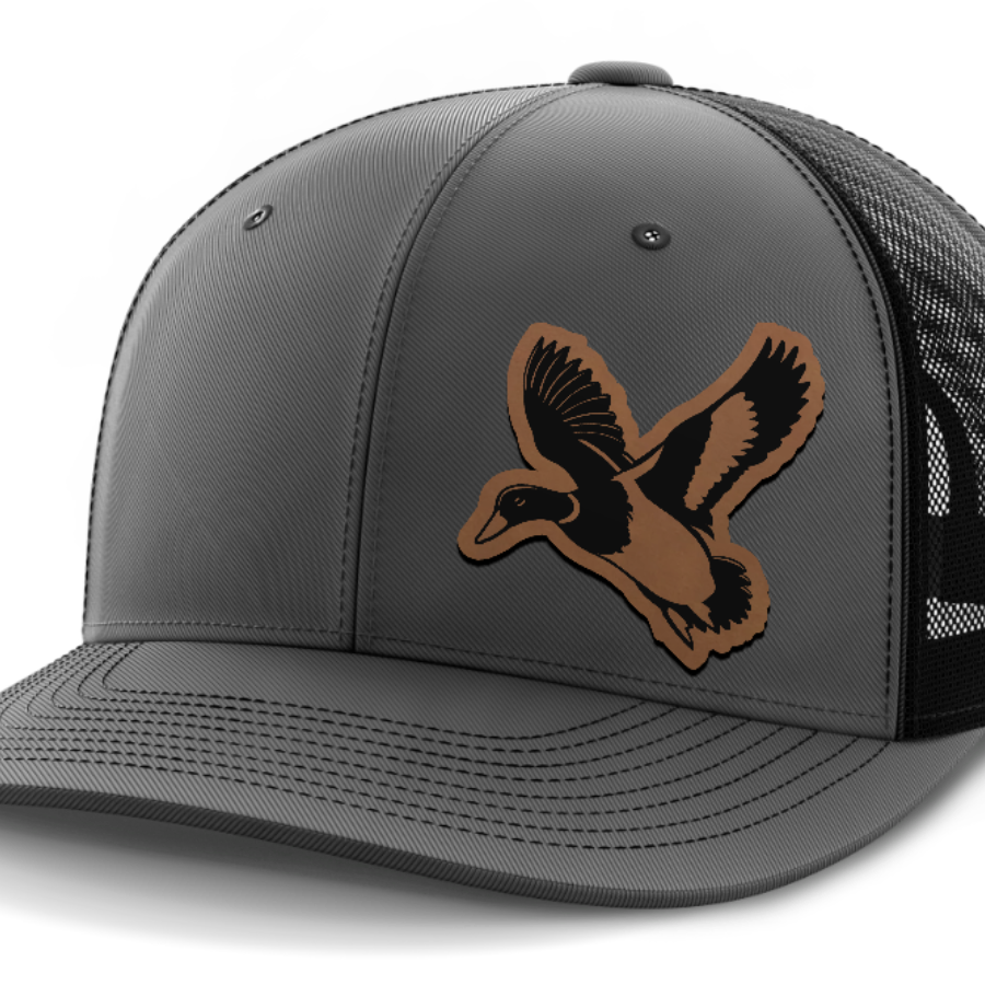 mallard@4x — 6 Panel Mid Profile Mesh Back Trucker Hat — Dark Gray | Black