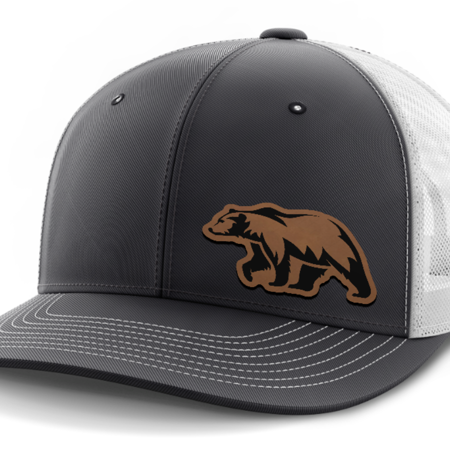 Bear, Leather Patch Hat — Dark Gray | White