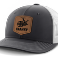 Cranky, Spinner, Leather Patch Hat — Dark Gray | White