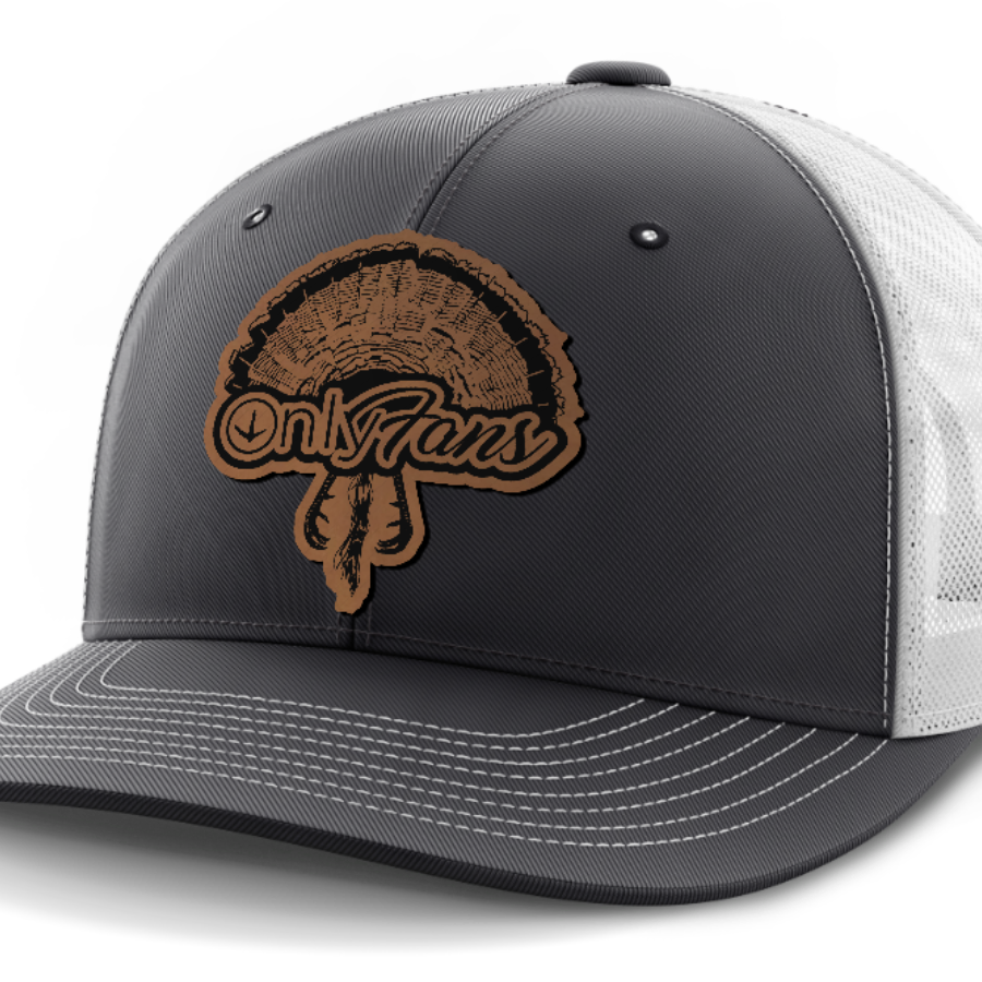 Only Fans, Turkey Hunting, Leather Patch Hat — Dark Gray | White