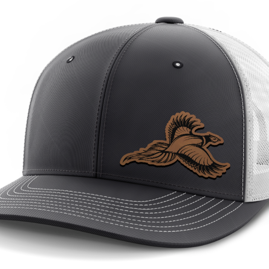 Pheasant Hunting, 6-Panel Mid-Profile Snap-Back Hat — Dark Gray | White