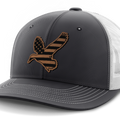 Duck Flag, Duck Hunting, Leather Patch Hat — Dark Gray | White
