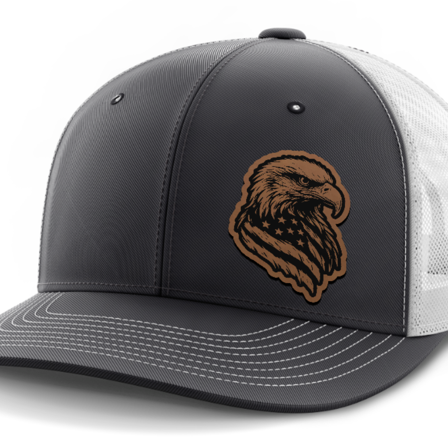 Eagle Flag (left), Leather Patch Hat — Dark Gray | White