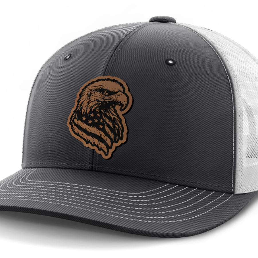 Eagle Flag, Leather Patch Hat — Dark Gray | White