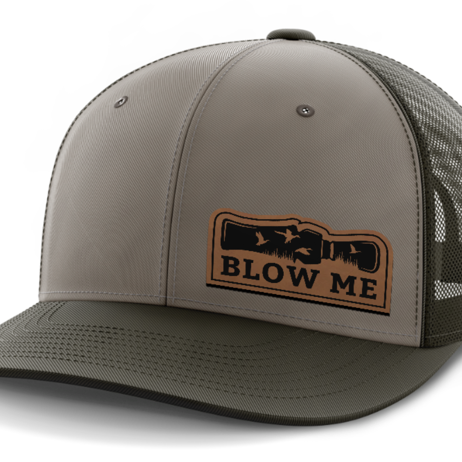 Blow Me, Duck Hunting, Leather Patch Hat — DK Green | Gray | Dk Green