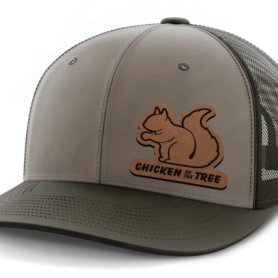 Chicken of the Tree, Squirrel Hunting, Leather Patch Hat — DK Green | Gray | Dk Green