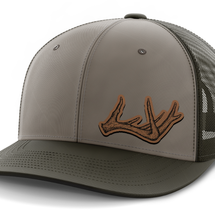 Antlers, Deer & Shed Hunting, Leather Patch Hat — DK Green | Gray | Dk Green