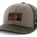 Flag with Turkey, Turkey Hunting, Leather Patch Hat — DK Green | Gray | Dk Green