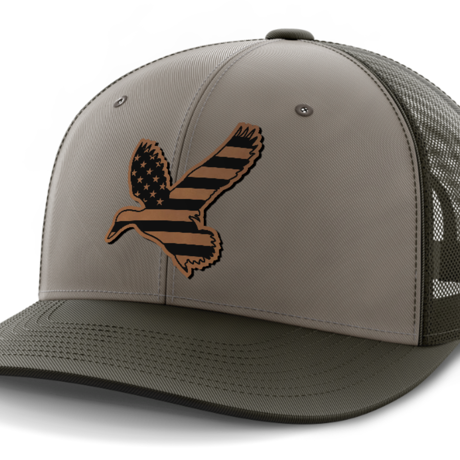 Duck Flag, Duck Hunting, Leather Patch Hat — DK Green | Gray | Dk Green