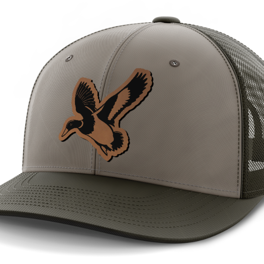 Mallard, Duck Hunting, Leather Patch Hat — DK Green | Gray | Dk Green