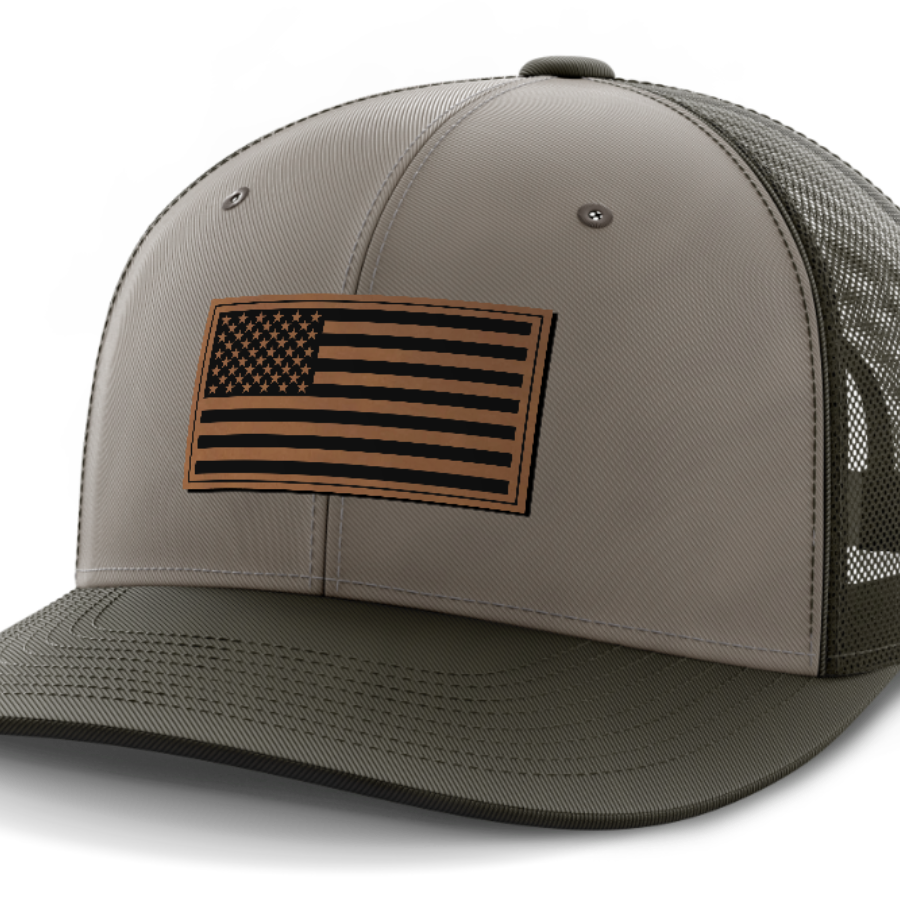USA Flag, Leather Patch Hat — DK Green | Gray | Dk Green