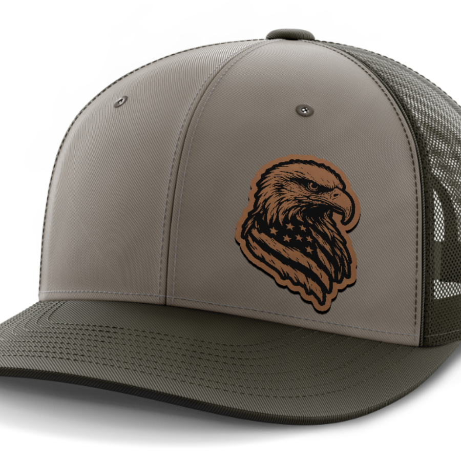 Eagle Flag (left), Leather Patch Hat — DK Green | Gray | Dk Green