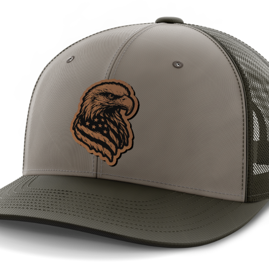 Eagle Flag, Leather Patch Hat — DK Green | Gray | Dk Green