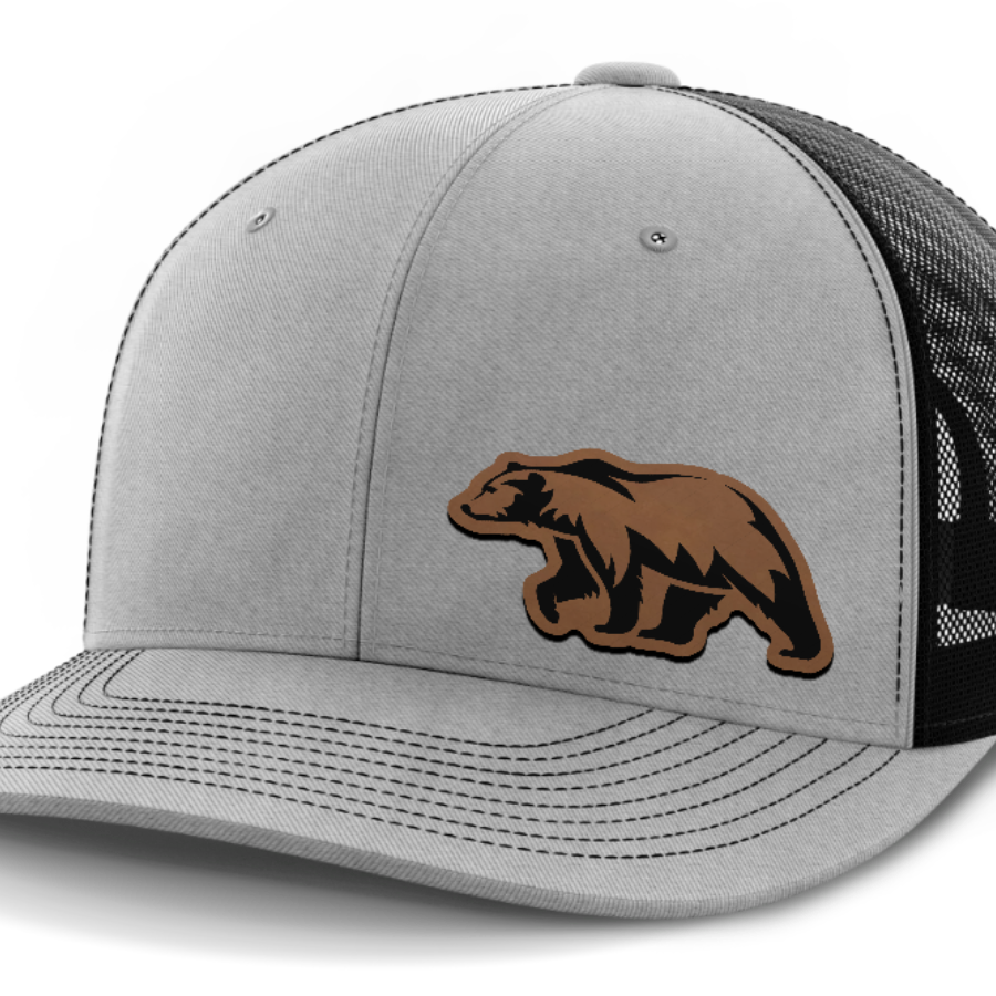 Bear, Leather Patch Hat — Heather Gray | Black