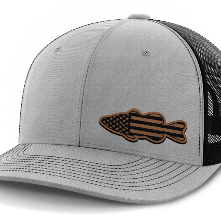 Bass Flag, Leather Patch Hat — Heather Gray | Black