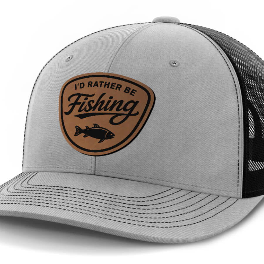 I'd Rather Be Fishing, Leather Patch Hat — Heather Gray | Black