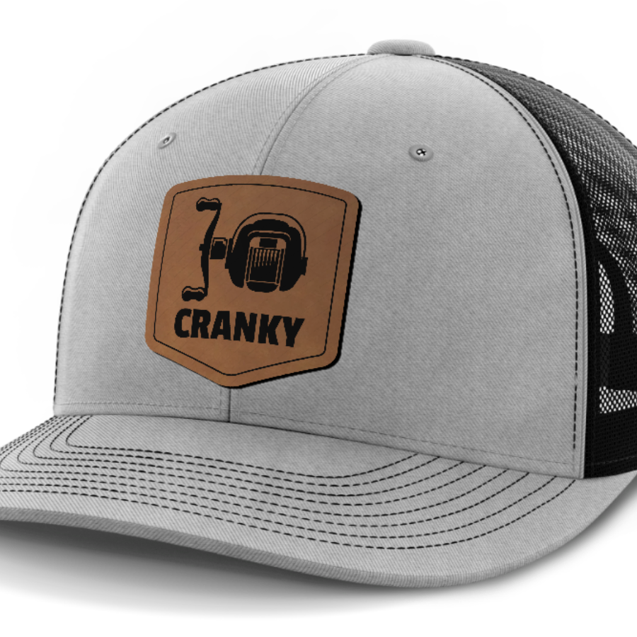Cranky, Baitcaster, Leather Patch Hat — Heather Gray | Black