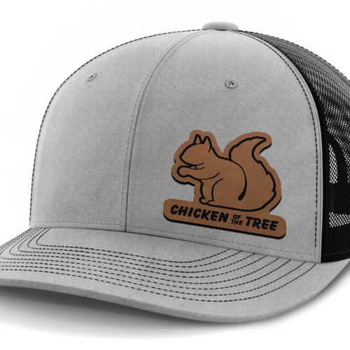 Chicken of the Tree, Squirrel Hunting, Leather Patch Hat — Heather Gray | Black